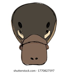 Stylized face of a Platypus. (Ornithorhynchus anatinus). Isolated vector illustration. Hand drawn colorful sketch.