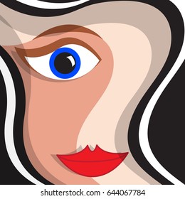 The stylized face of a woman. Vector illustration.