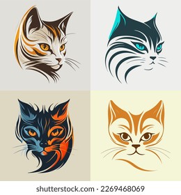 Stylized faces of cats that can be used as a logo, icon or avatar.