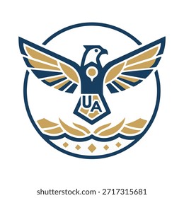 Icono de emblema de halcón estilizado inspirado en la herencia de los EAU, logotipo de Vector minimalista, alas geométricas, diseño moderno plano, objeto centrado, fondo blanco