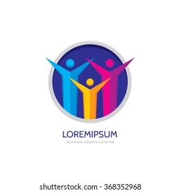 Stylized family - abstract figures - vector logo template concept illustration. People group sign. Social media symbol. Teamwork friendship icon. Design elements.