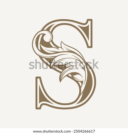 stylized fancy letter S with a leaf flower vintage ornament