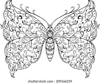 stylized fantasy black floral butterfly. decorative pattern