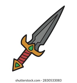 Stylized fantasy dagger vector illustration with jewel-encrusted hilt and ornate tribal design