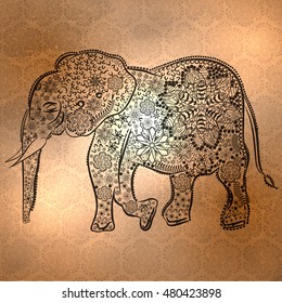 Stylized fantasy elephant. Hand drawn vector illustration.