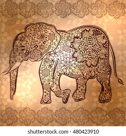 Stylized fantasy elephant. Hand drawn vector illustration.