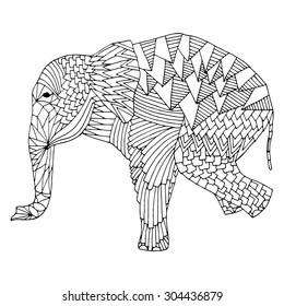 Stylized fantasy patterned elephant on front feet. Good for T-shirt, bag or whatever print. Vector illustration