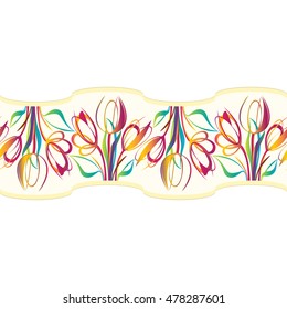 Stylized Fantasy Tulips. Vector illustration. Horizontal Seamless Pattern, border