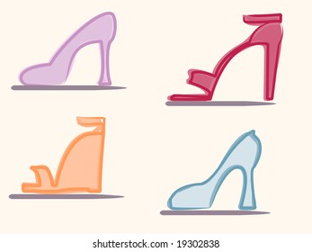 Stylized fashion shoes in fashion trend colors