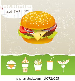 stylized fast food icons set