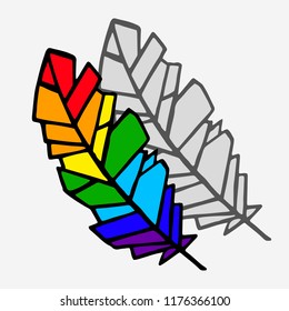 stylized feather in bright and gray colors