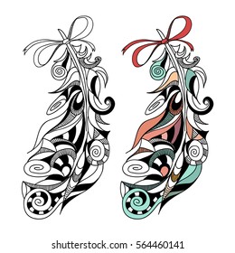 Stylized feathers graphics made with the addition of color. Vector