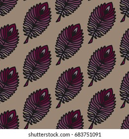 Stylized feathers. Seamless ornament pattern. For covers, wallpapers, clothing, textiles, accessories, curtains, packaging and wrapping paper.