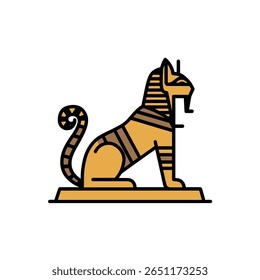 O guardião felino estilizado senta-se em alerta no antigo contexto do Egito