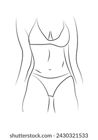 Stylized female body outline . Contour female body silhouette isolated on white background. Body parts design element for beauty spa salon. Waxing, tan, body weight management concept, eps10