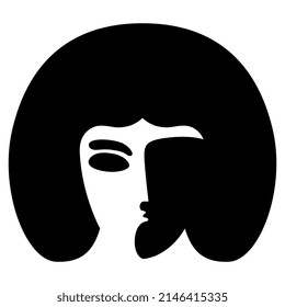 Stylized female face with haircut or wig. High contrast black and white silhouette. Face of a beautiful exotic woman. Logo style.