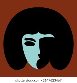 Stylized female face with haircut or wig. High contrast silhouette. Face of a beautiful exotic woman. Logo style.