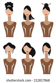 Stylized female silhouettes set isolated on a white background.
