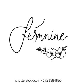 Stylized feminine script with delicate floral illustration isolated on transparent background