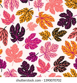 Stylized fig leaves. Botanical seamless pattern. Stylish abstract fabric design. Vector illustration.