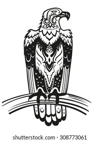 The stylized figure of an eagle in the festive patterns