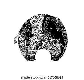 The stylized figure of an elephant.