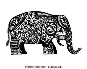 Drawing Zentangle Elephant Coloring Book Adult Stock Vector (Royalty ...