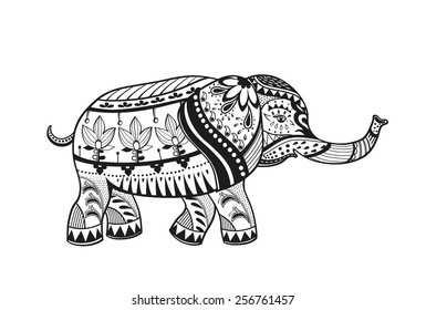 Stylized Figure Elephant Festive Patterns Stock Vector (Royalty Free ...