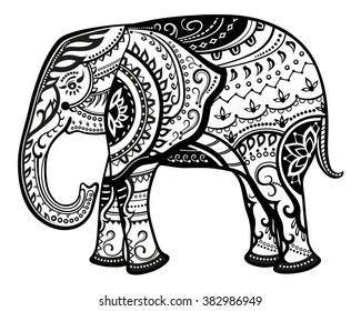The stylized figure of an elephant in the festive patterns