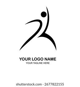 La figura estilizada salta dinámicamente contra un espacio en blanco, lo que sugiere que el movimiento y el espacio del logotipo de energía a continuación permiten la personalización.