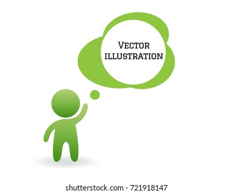 Stylized figure of man and abstract dialog window in green color, isolated on white background. Banner free space for text. Design element template for presentations, annual report, dialogue