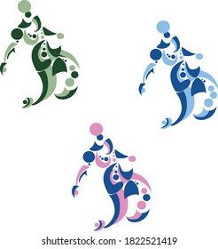 Stylized figure of a man. dance, energy. Green blue, pink colors
