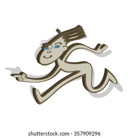The stylized figure of a man running with his index finger forward direction.