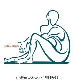  Stylized figure of a man in a sitting posture. Logo and emblem  human with space for text. Stock vector.