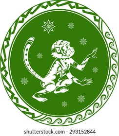 The stylized figure of an monkey in the festive patterns