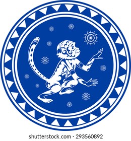The stylized figure of an monkey in the festive patterns