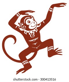 The stylized figure of an monkey in the festive patterns