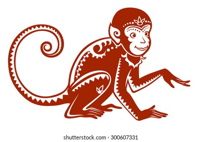 The stylized figure of an monkey in the festive patterns