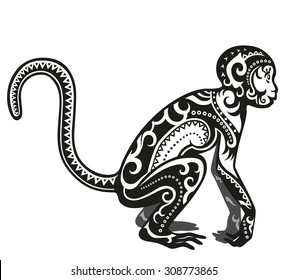 The stylized figure of an monkey in the festive patterns