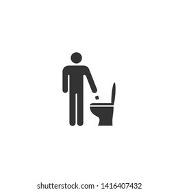Stylized figure of a person throwing trash or paper in the toilet. Black isolated vector icon.
