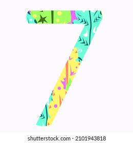Stylized figure seven with an abstract pattern in bright colors.