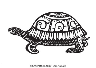 The stylized figure of an turtle in the festive patterns