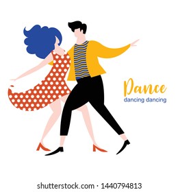 Figuras estilizadas de bailarinas, bailes de pareja, ilustración de diseño de estilo plano