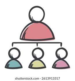 Stylized figures of people. Vector hand drawn illustration for sticker, print. Icon of hierarchy, team, office, production, boss and subordinates