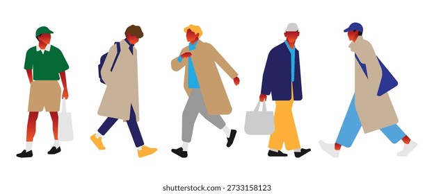 Figuras estilizadas caminando con bolsas.