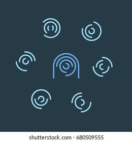 Stylized fingerprint blue logo vector illustration on a dark background. Circles as an imprint is a symbol of protection, of privacy and of identification.