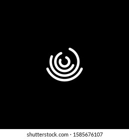 Stylized fingerprint logo vector illustration isolated on black background. Creative cirle logo concept.