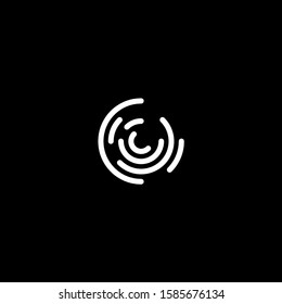 Stylized fingerprint logo vector illustration isolated on black background. Creative cirle logo concept.