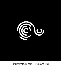 Stylized fingerprint logo vector illustration isolated on black background. Creative cirle logo concept.
