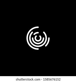 Stylized fingerprint logo vector illustration isolated on black background. Creative cirle logo concept.